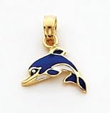 Blue Enameled Dolphin Charm, 14K Yellow Gold