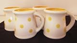 Ronnie's Terramoto Ceramic, Coffee Mug, 10 ounce, Set of 4, Sunflower Polka Dots on White Base