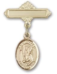 14K Gold Baby Badge with St. Helen Charm and Polished Badge Pin