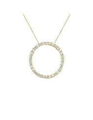 14K Yellow Gold CZ Circle Charm Pendant with 1.0mm Anchor Link Mariner Chain Necklace Set - 18" Inches