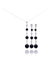 Nickel Free Sterling Silver Pendant & Earring Sets Hanging Onyx With CZ Set
