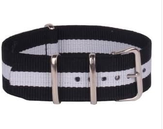 22mm Black and White Nylon NATO Interchangeable Watch Strap