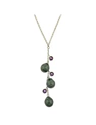 Sterling Silver Tahitian Cultured Drop Pearl and 4mm Diamond Cut Amethyst "Y" Chain Necklace (8-9mm), 16+3"