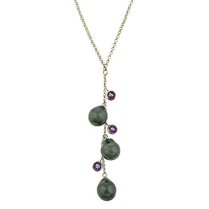 Sterling Silver 8-9mm Tahitian Drop Pearl and 4mm Diamond Cut Amethyst Y Chain... by