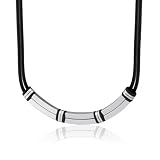 Contemporary Statement: Stainless Steel Bar-link and Rubber Cord Necklace for Men