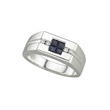 14K White Gold 0.09 ct. Diamond and 3/8 ct. Sapphire Men's Ring