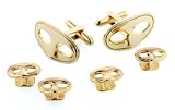 Yellow gold plated mask cufflinks and shirt studs formal set with presentation box. Made in the U.S.A