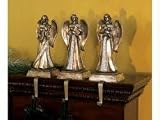 Set of 3 Winter's Blush Rustic Gold Mosaic Angel Christmas Stocking Holders 9.5