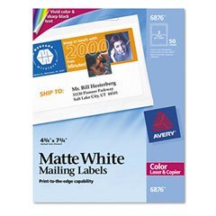 Avery Color Printing 4 3/4 x 7 3/4 Inch White Labels 50 Count (6876)