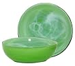 Colorful Recycled Art Glass Small Lime Green Snack Bowl 7 1/2"D, 2 1/2"H - Set / 2