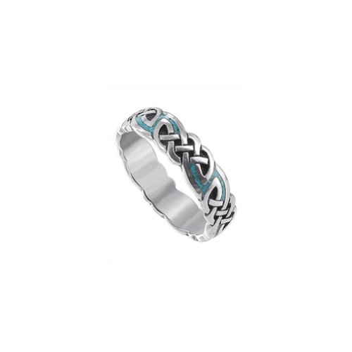 925 Sterling Silver Turqouise Celtic Southwestern Style 6mm Band