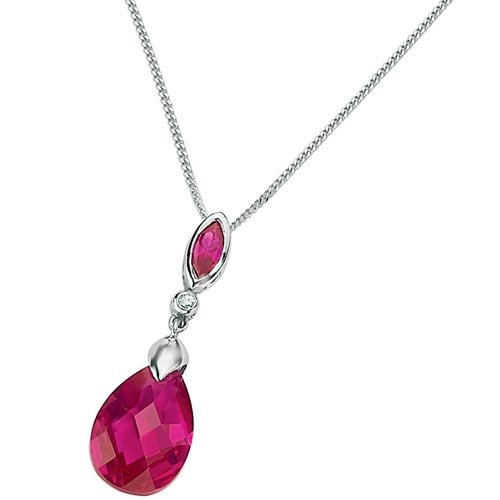 Diamond and Created Ruby Pendant in 9ct White Gold by Elements with 41cm Curb Chain