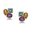 Blue Topaz, Amethyst & Citrine Earring Studs in Yellow Gold