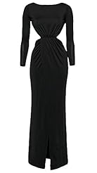 Long Sleeves Polyester/Spandex Cocktail Ruched Slit Backless Maxi Dress 