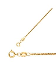 16" 14K Yellow Gold 1.0mm (0.04") Polished Diamond Cut Light Rope Chain w/ Spring Ring Clasp