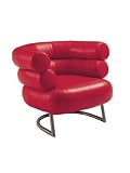 Alphaville Design SA-HELE-MI_R Helena Full Italian Leather Chair, Stainless Steel Tube Frame, Triple Polished, Red