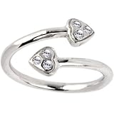 Solid 14K White Gold .06 Carat Genuine Diamond Hearts Toe Ring