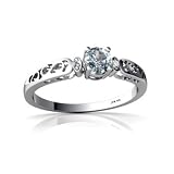 14K White Gold Round Genuine Aquamarine Filligree Ring