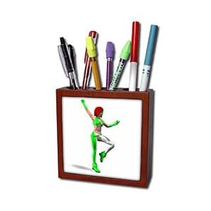 Boehm Digital Paint Cartoon - Green Ray Girl - Tile Pen Holders-5 inch tile pen holder