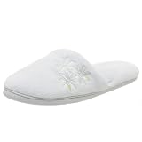 Dearfoams Women's Embroidered Microfiber Terry Scuff,Ice Blue,9 M