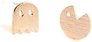 Gamer Earrings, Pac Man and Ghost in Rose Gold Plate, Fun Mismatched Post Earrings