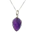 "AAA" Quality Natural Amethyst Pendant - Multifaceted Acorn Shape with Sterling Silver Bail and 16" long Box Chain (Approx 15mm x 10mm)