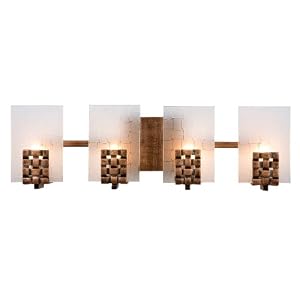 Varaluz 180B04 Dreamweaver Collection 4-Light Bath Light, Blackened Copper Finish with Frosted Plate Glass Shades, 22-Inch by 6-3/4-Inch by 3-Inch