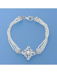 White Freshwater Pearl, Crystal and 925 Sterling Silver Charm Bracelet