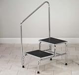 Chrome two-step step stool with handrail