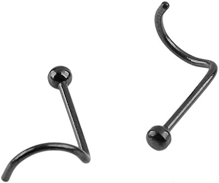 FF Jewelry Shop Womens 2 Pack 316L Surgical Steel Curved Nose Stud Bone Ring Twister Screws with 2MM Ball Piercing Black