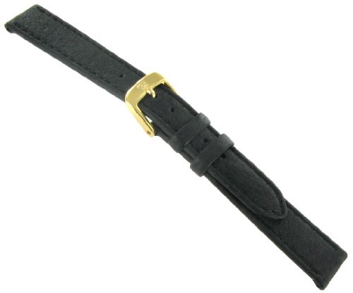 14mm Di-Model Softpig Stitched Genuine Pigskin Leather Black Watch Band Regular