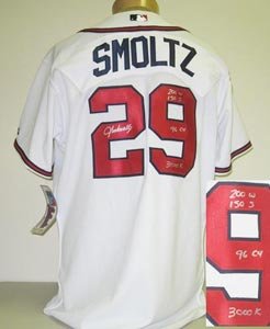 John Smoltz Signed Atlanta Braves Authentic Majestic Jersey - 3000 K, 200 W 150 S, and 96 CY
