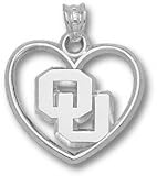 Oklahoma Sooners Solid Sterling Silver ''OU'' Heart Pendant