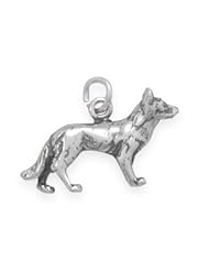 German Shepherd Dog Charm Antiqued Finish Sterling Silver