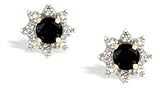 14K Yellow Gold Genuine Round Black Onyx and Diamond Star Earrings