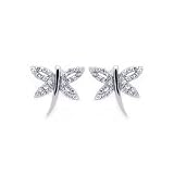 14K White Gold Plated Sterling Silver Dragonfly CZ Stud Earrings For Children & Women