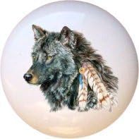 Wolf Wolves Ceramic Cabinet Dresser Drawer Pull Knob (Wolf Pose #103)