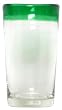 Hand Blown Glass with Pine Green Rim Hi Ball Glass 6"H 18oz Set of Four