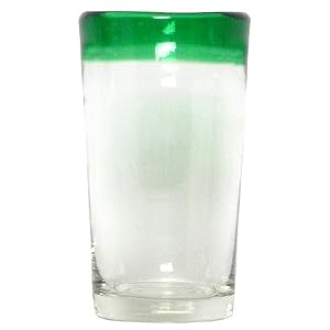 Hand Blown Glass with Pine Green Rim Hi Ball Glass
