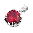 Sterling Silver Pendant - Soletaire Round Cut - Ruby Cubic Zerconia - 15mm Height