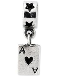 Silver Enameled Ace of Hearts Dangle Charm for 3mm Charm Bracelets