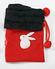 Kyoto Chirimen Kincyaku (Drawstring Pouch) Red (Rabbit), Kinchaku, Small Drawstring Pouch, Japanese Style Hand Pouch
