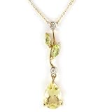 9ct Yellow Gold Lime Quartz Peridot And Diamond Necklace