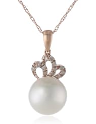 10k Rose Gold Cultured Freshwater Cultured Pearl and Diamond Pendant Necklace (0.06 cttw, GH Color, I2-I3 Clarity), 17"
