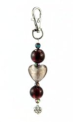 Key Chain / Purse Clip - K3 - Murano Style Glass ~ Purple Heart and Round Beads with Heart Charm