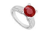 Ruby and Diamond Engagement Ring : 14K White Gold - 1.00 CT TGW