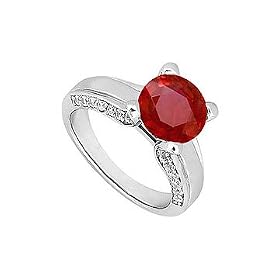 Ruby and Diamond Engagement Ring : 14K White Gold - 1.00 CT TGW by