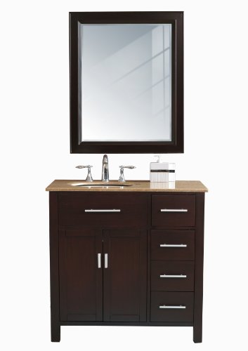 Virtu USA LS-1099T Palermo 36-Inch Single Sink Bathroom Vanity with Mirror and Ivory Ceramic Basin, Espresso Finish with Travertine Stone Countertop