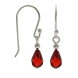 Sterling Silver .925 Red cz teardrop stone sparkle Earrings