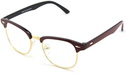 Glasses Queen 201556 Vintage Inspired Classic Half Frame Nerd Wayfarers UV400 Clear Lens Glasses(Red Black)